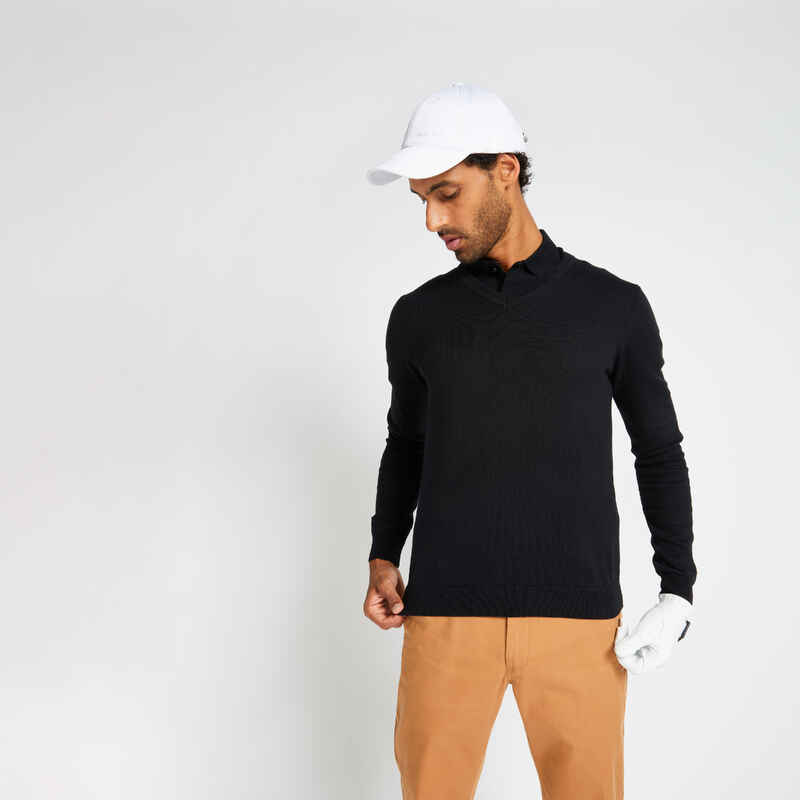 Men's golf V-neck pullover MW500 black