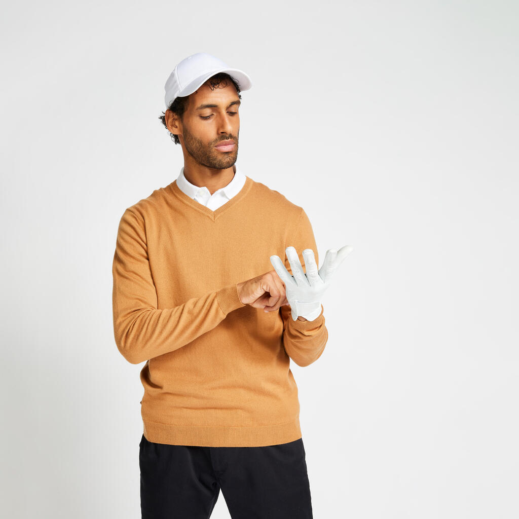 Men's golf V-neck pullover MW500 - hazelnut