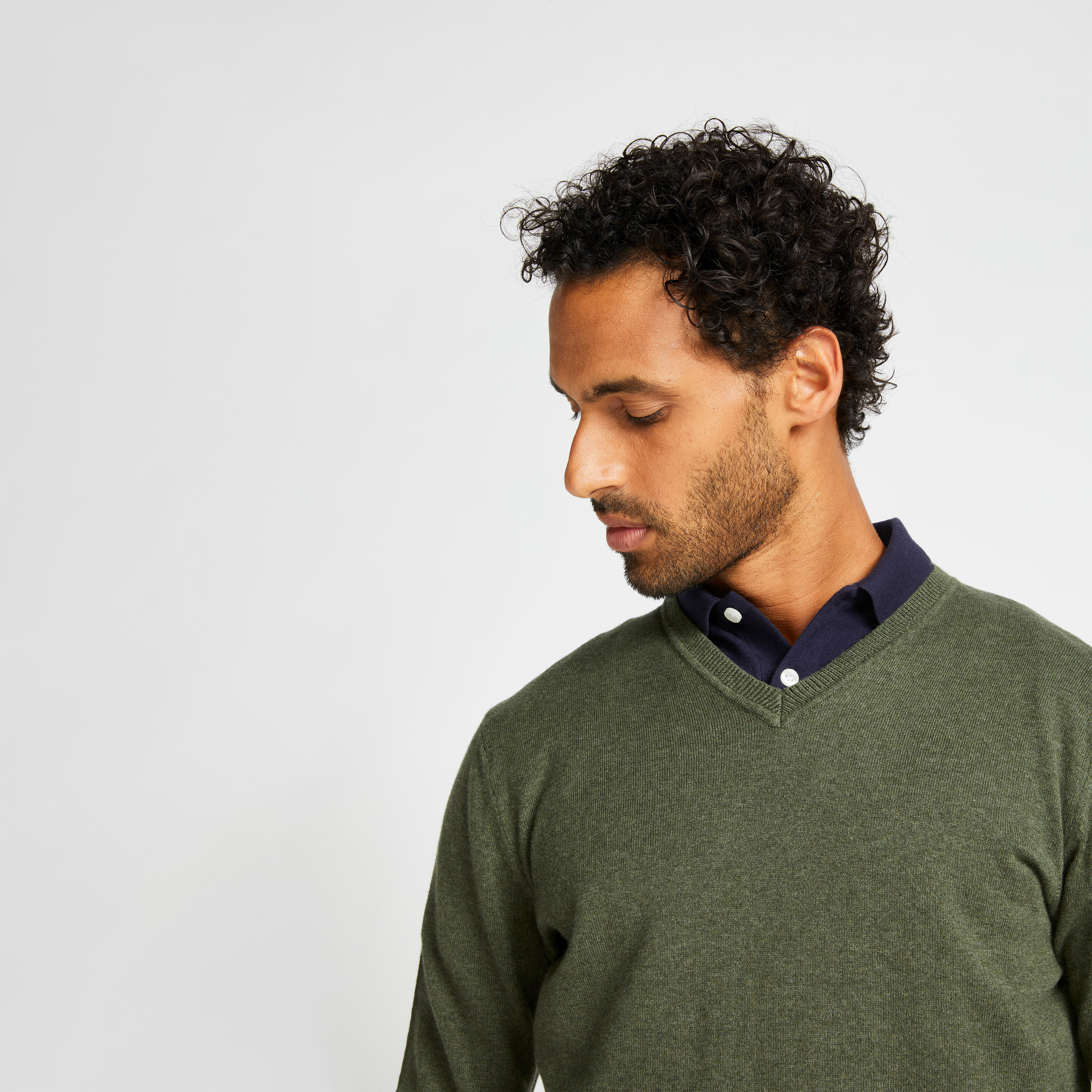 Men's golf V-neck pullover MW500 khaki 