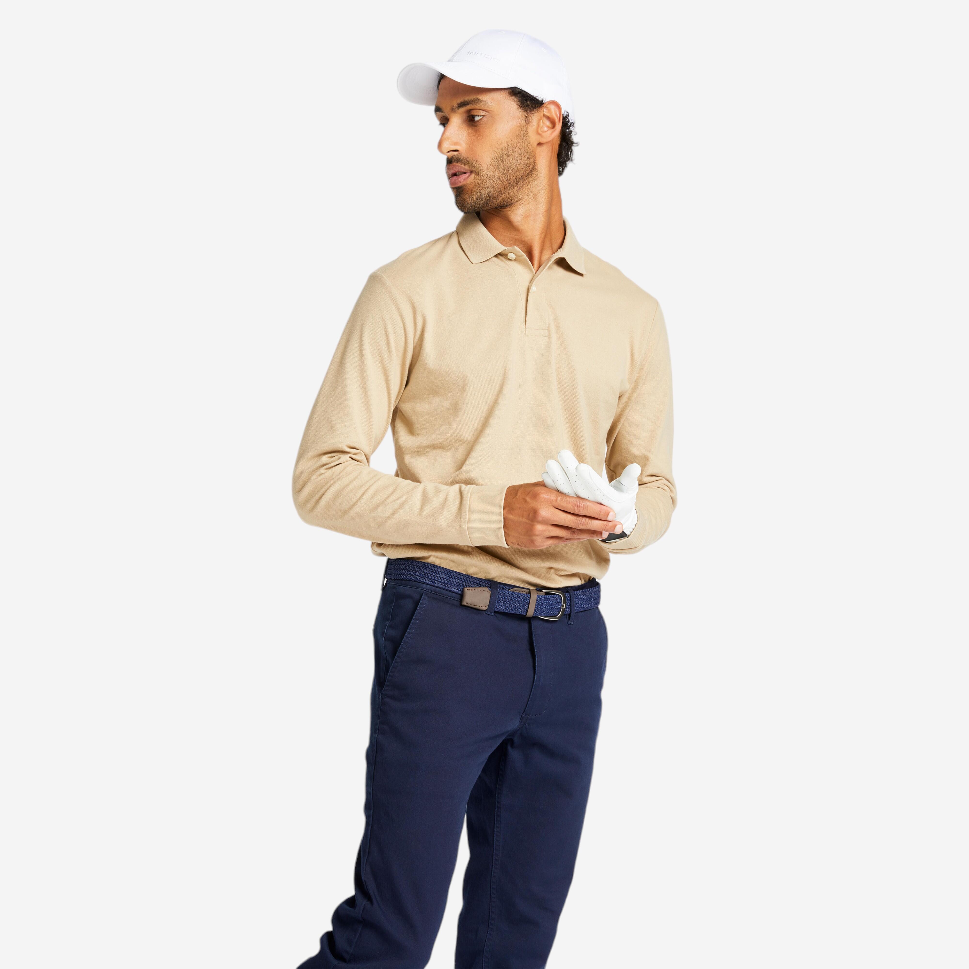 Men's long-sleeved golf polo - MW500 beige