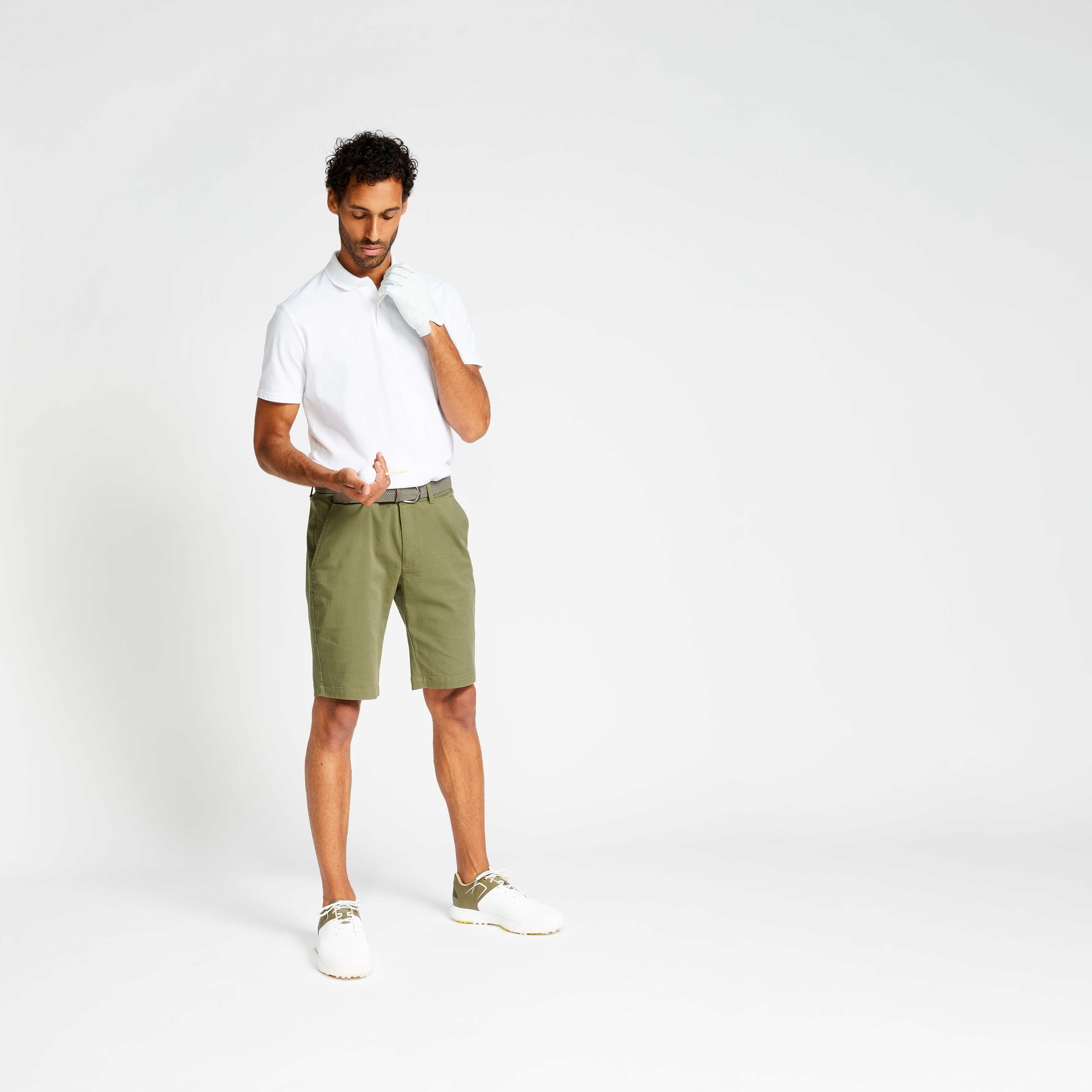 Men's Golf Shorts MW 500 Khaki Dark ivy green‎ Inesis Decathlon