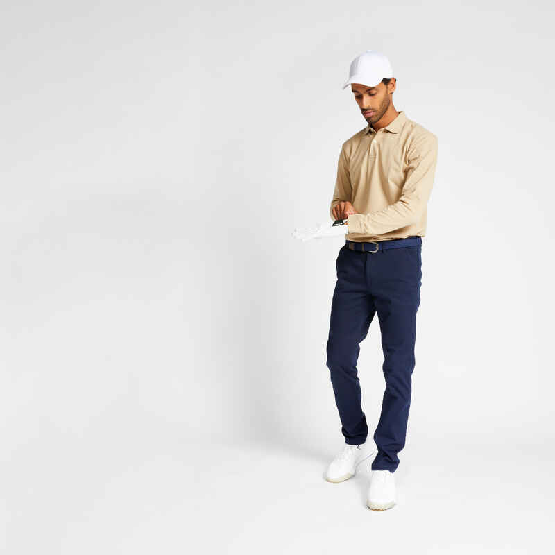 Men's golf longsleeved polo shirt MW500 Beige Decathlon