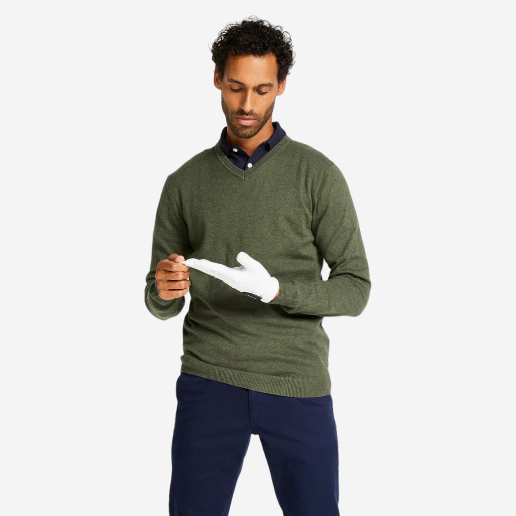 Men's golf V-neck pullover MW500 - hazelnut