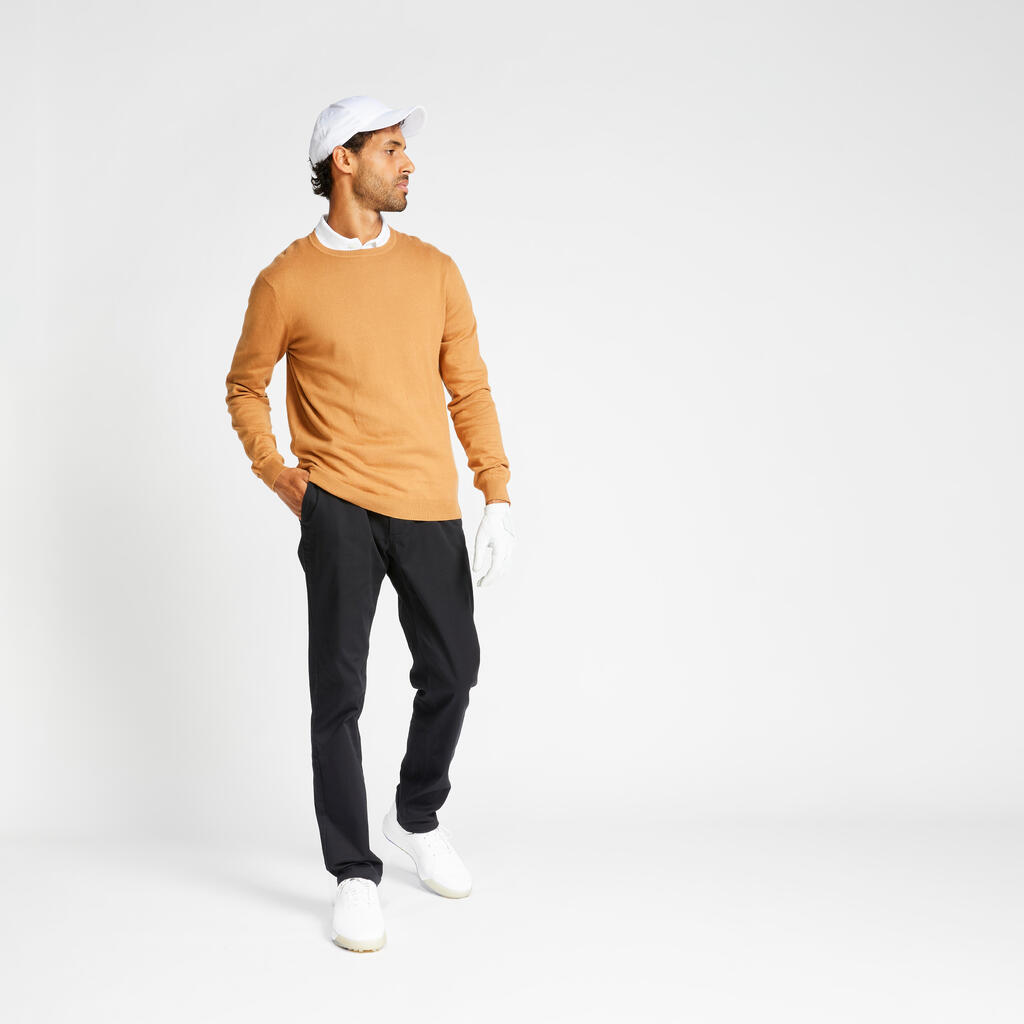 Men's crew-neck golfing pullover MW500 - hazelnut