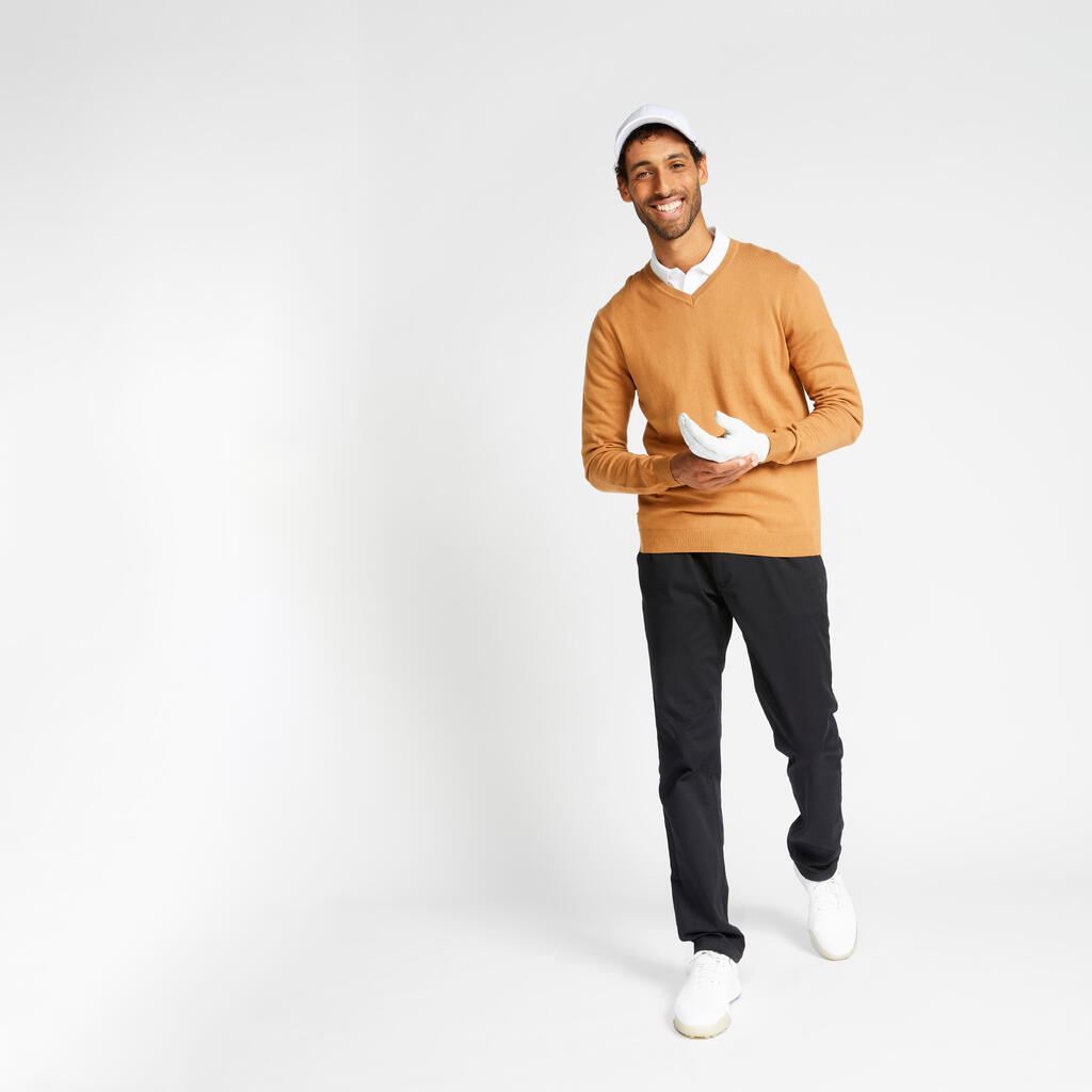 Men's golf V-neck pullover MW500 - hazelnut