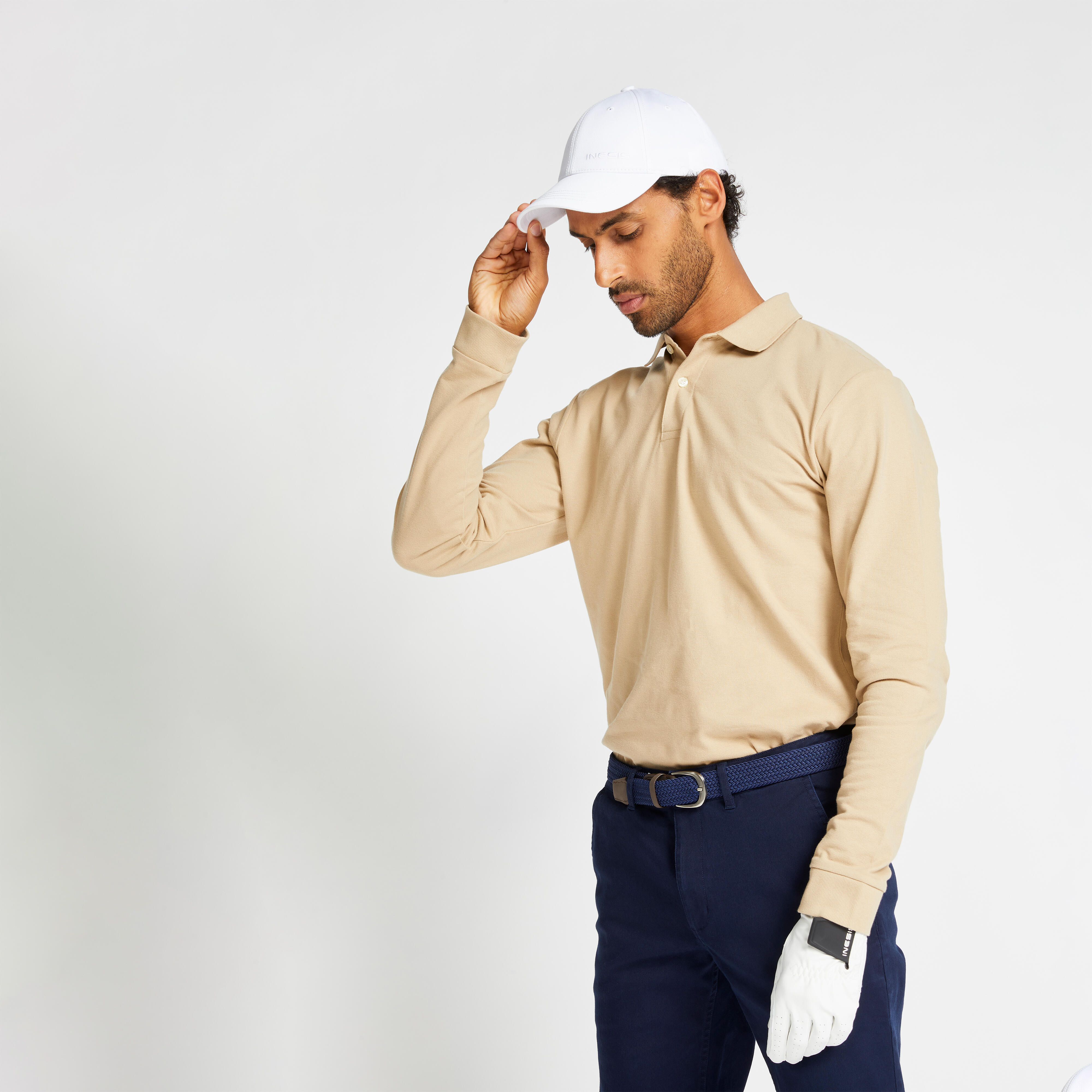 MEN'S GOLF LONG-SLEEVED POLO SHIRT - MW500 BEIGE