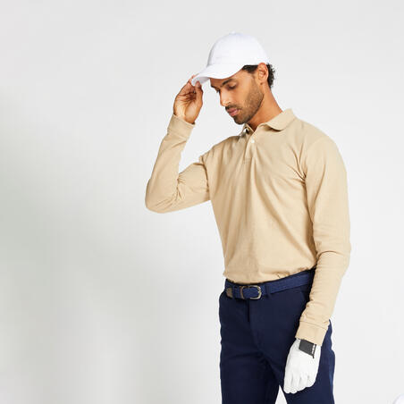 POLO GOLF MANCHES LONGUES HOMME - MW500 BEIGE