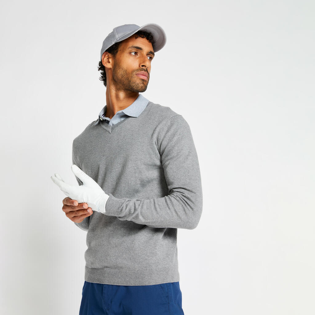 Men's golf V-neck pullover MW500 - hazelnut