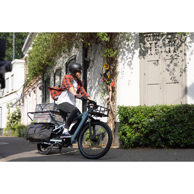 Bicicleta de carga cargobike eléctrica longtail carga trasera Elops R500 azul