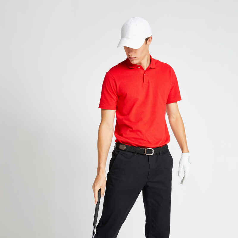 Men's golf shortsleeved polo shirt MW500 red Decathlon