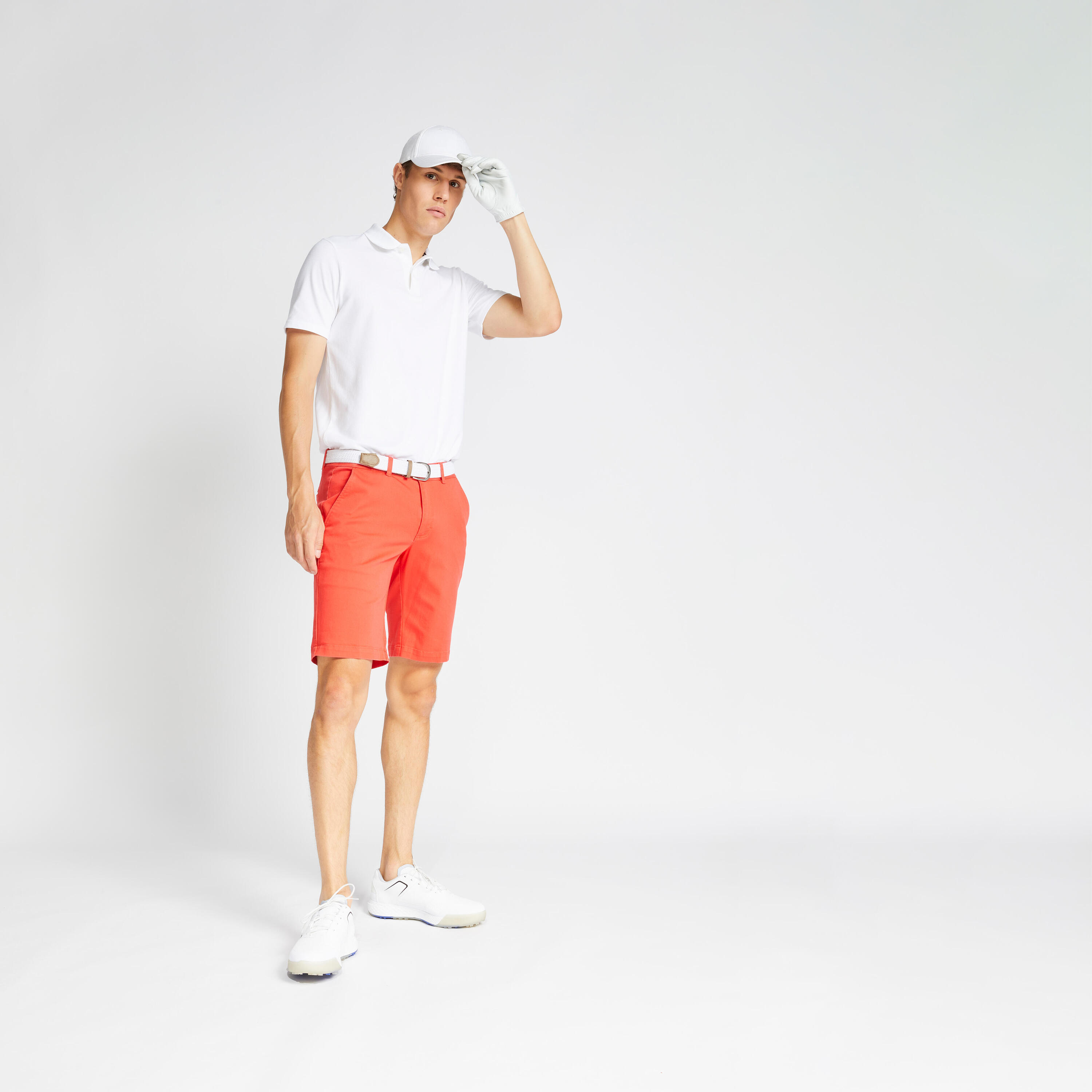 Men's golf chino shorts - MW500 coral red 2/6
