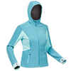 Sieviešu softshell kalnu pārgājienu jaka pret vēju “Trek 500 Windwarm”, tirkīza