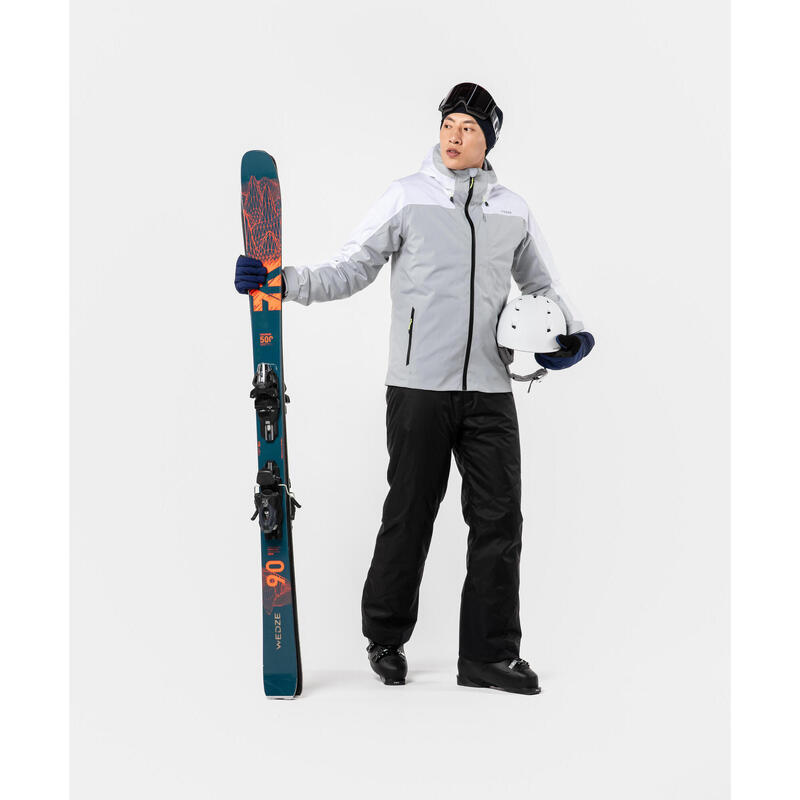 男款滑雪外套 500 白色／灰色