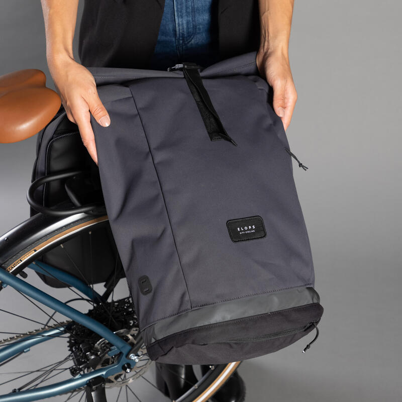 Doppel-Fahrradtasche Rucksack für Gepäckträger 27 Liter dunkelgrau