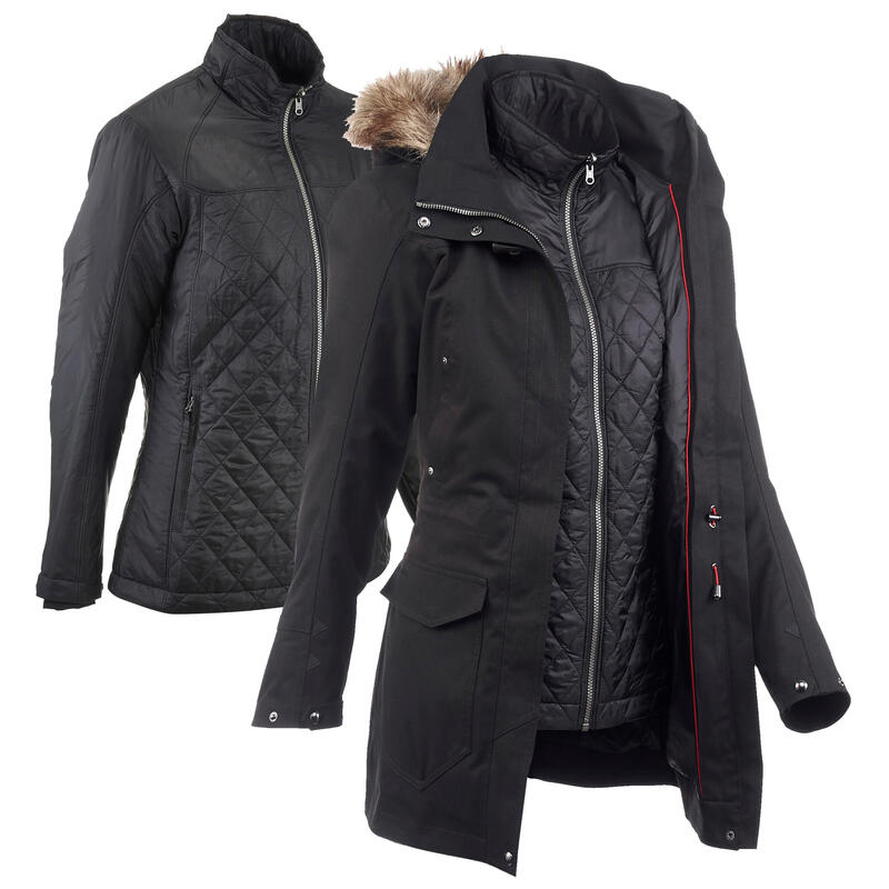 Női kabát túrázáshoz TRAVEL 700, 3 az 1-ben, vízhatlan, -10 °C-ig, fekete