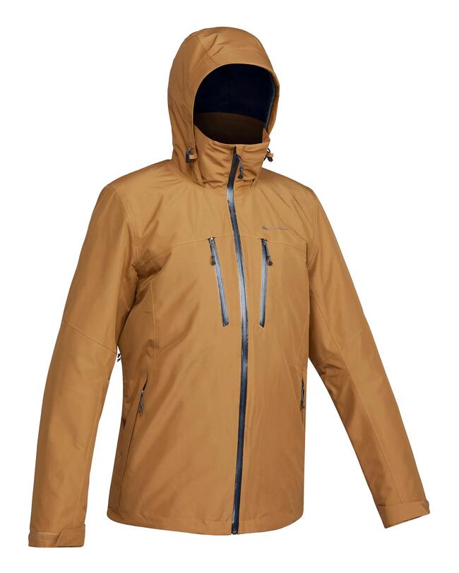 Men's 3-in-1 Waterproof Travel Trekking Jacket - TRAVEL 500 -10°C - Camel