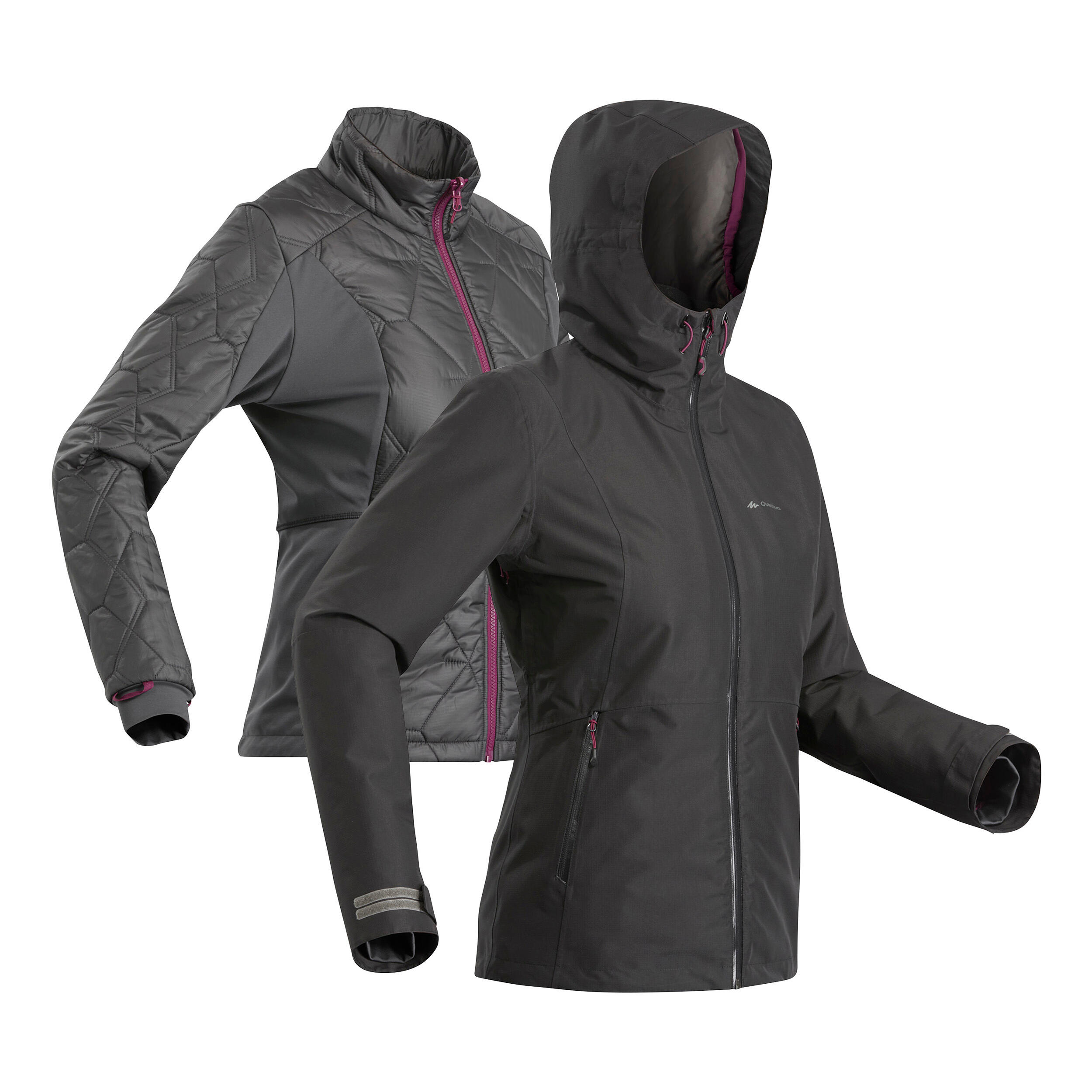 Women's Hiking 3-in-1 Jacket - Travel 500 Pink - black, black - Forclaz -  Decathlon