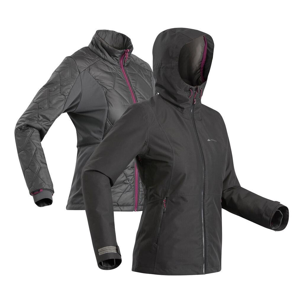 Chaqueta 3 usos en 1 de trekking de viaje para Mujer Forclaz Travel500 negro