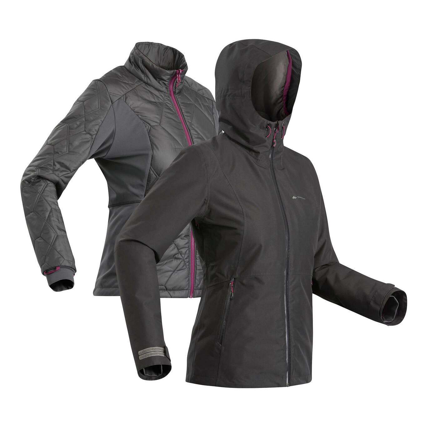 Women's 3-In-1 Waterproof Comfort -8°C Travel Trekking Jacket - TRAVEL 500 - Blk