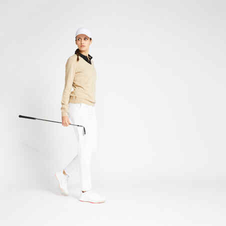 Women's golf V-neck pullover MW500 - Beige