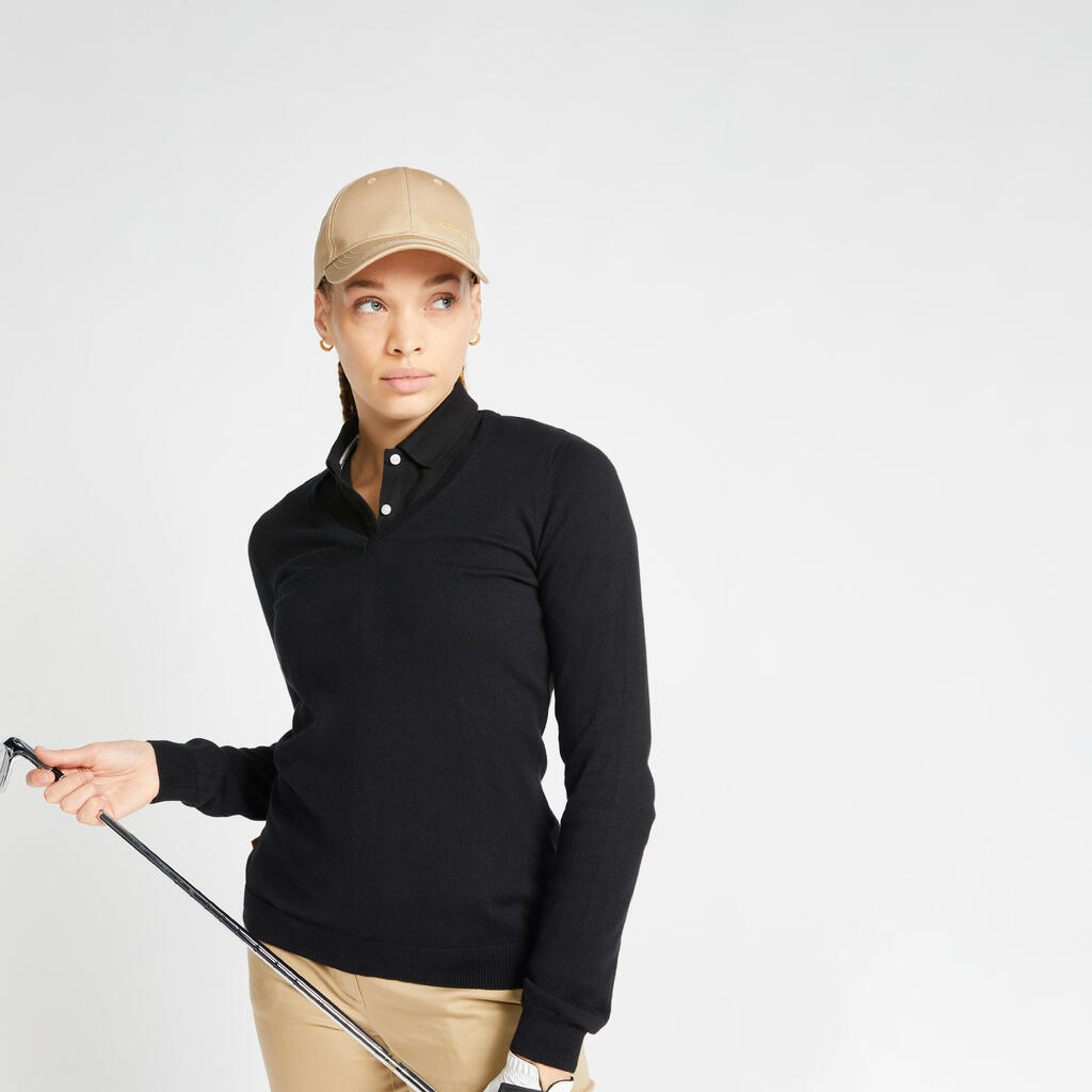 Women's golf v-neck pullover mw500 black