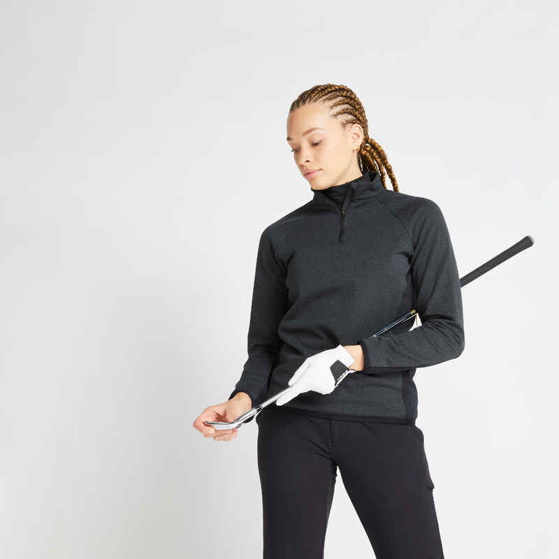 Women's golf winter fleece pullover CW500 black Decathlon