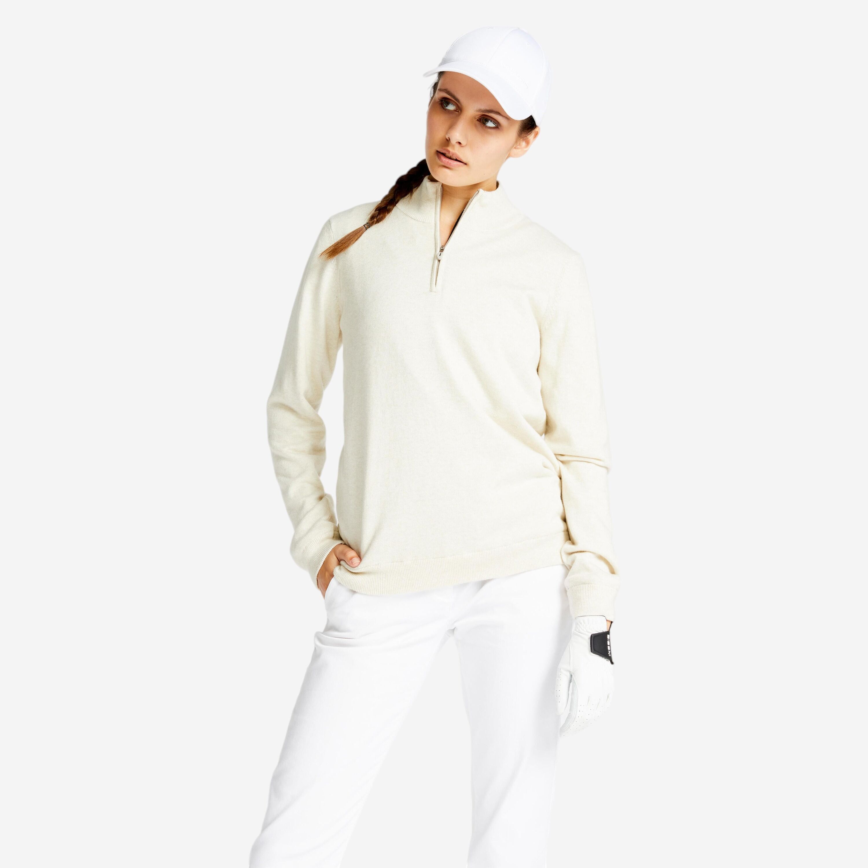 INESIS Women's windproof golfing pullover MW500 - ecru