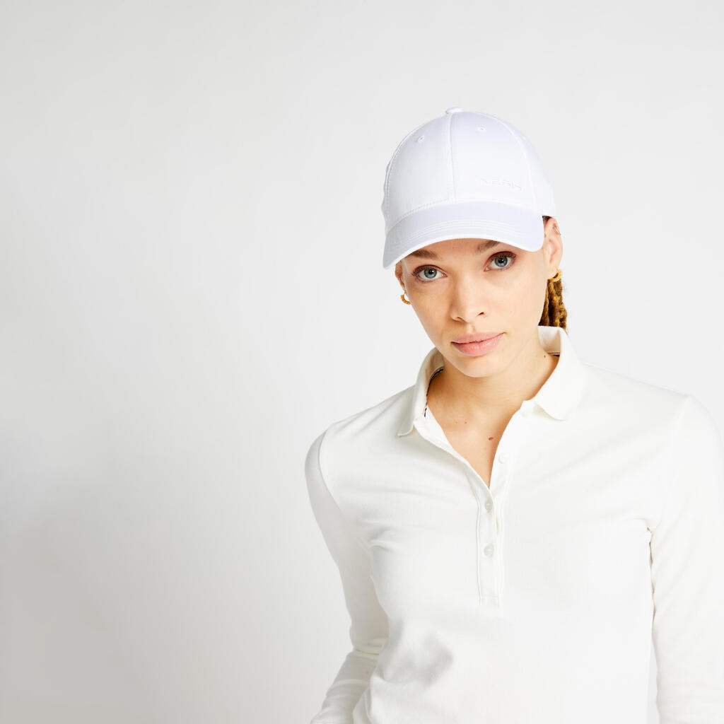 Women's long-sleeved golfing polo shirt MW500 - ivory