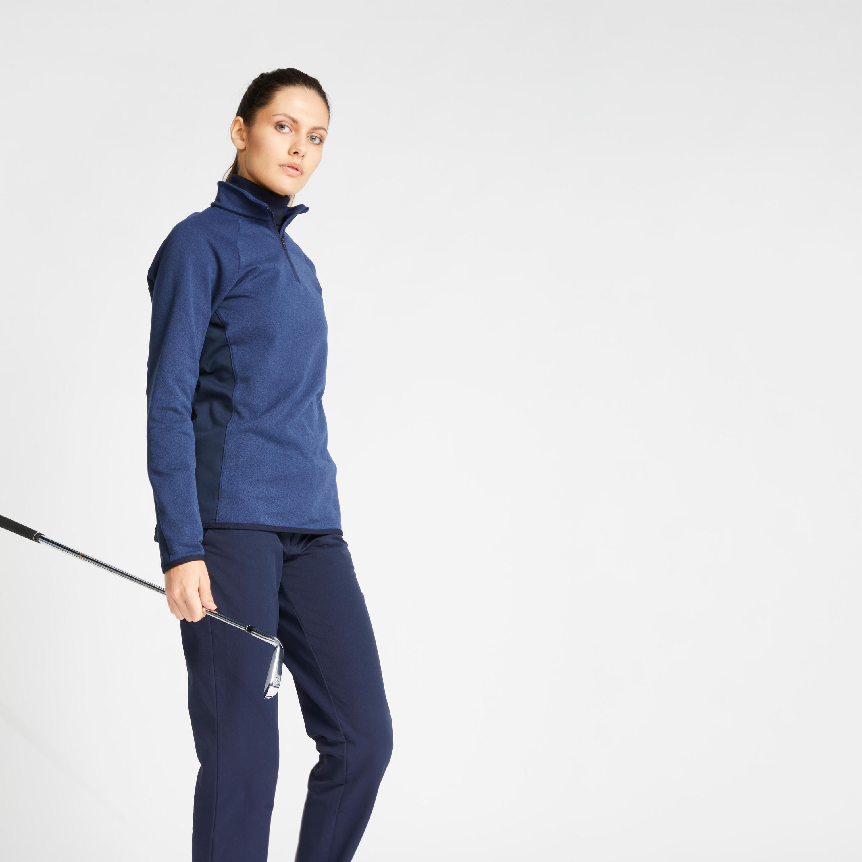 Women's golf fleece pullover CW500 navy blue 1/5