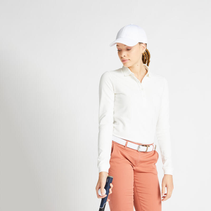 POLO GOLF MANCHES LONGUES FEMME - MW500 IVOIRE