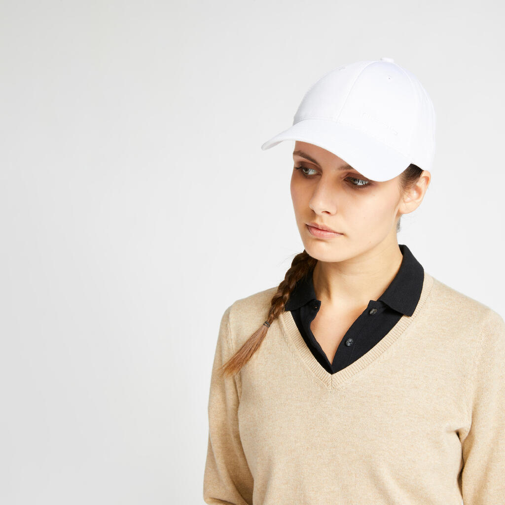 Women's golf V-neck pullover MW500 - Beige
