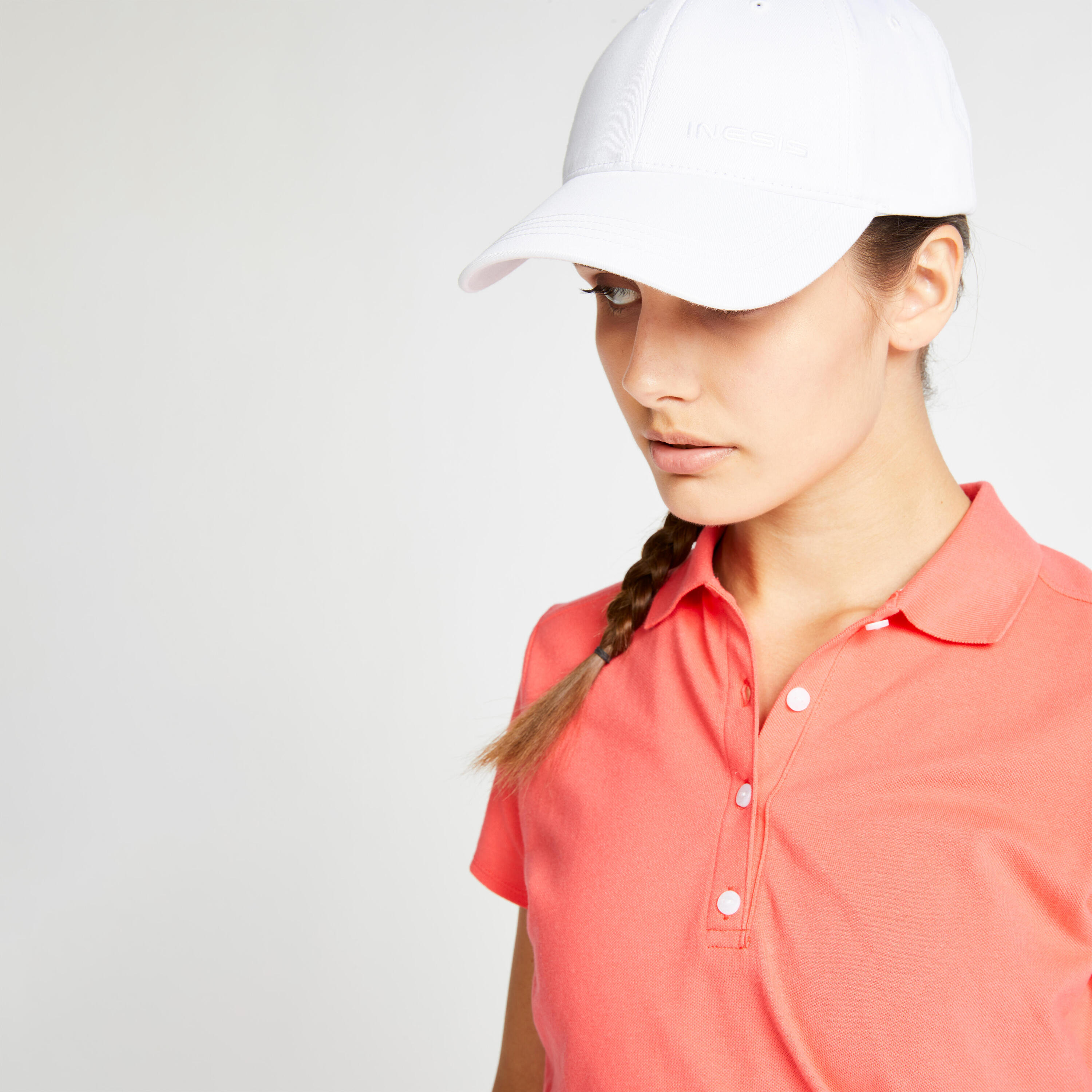Women's golf short-sleeved polo shirt MW500 strawberry pink 3/6