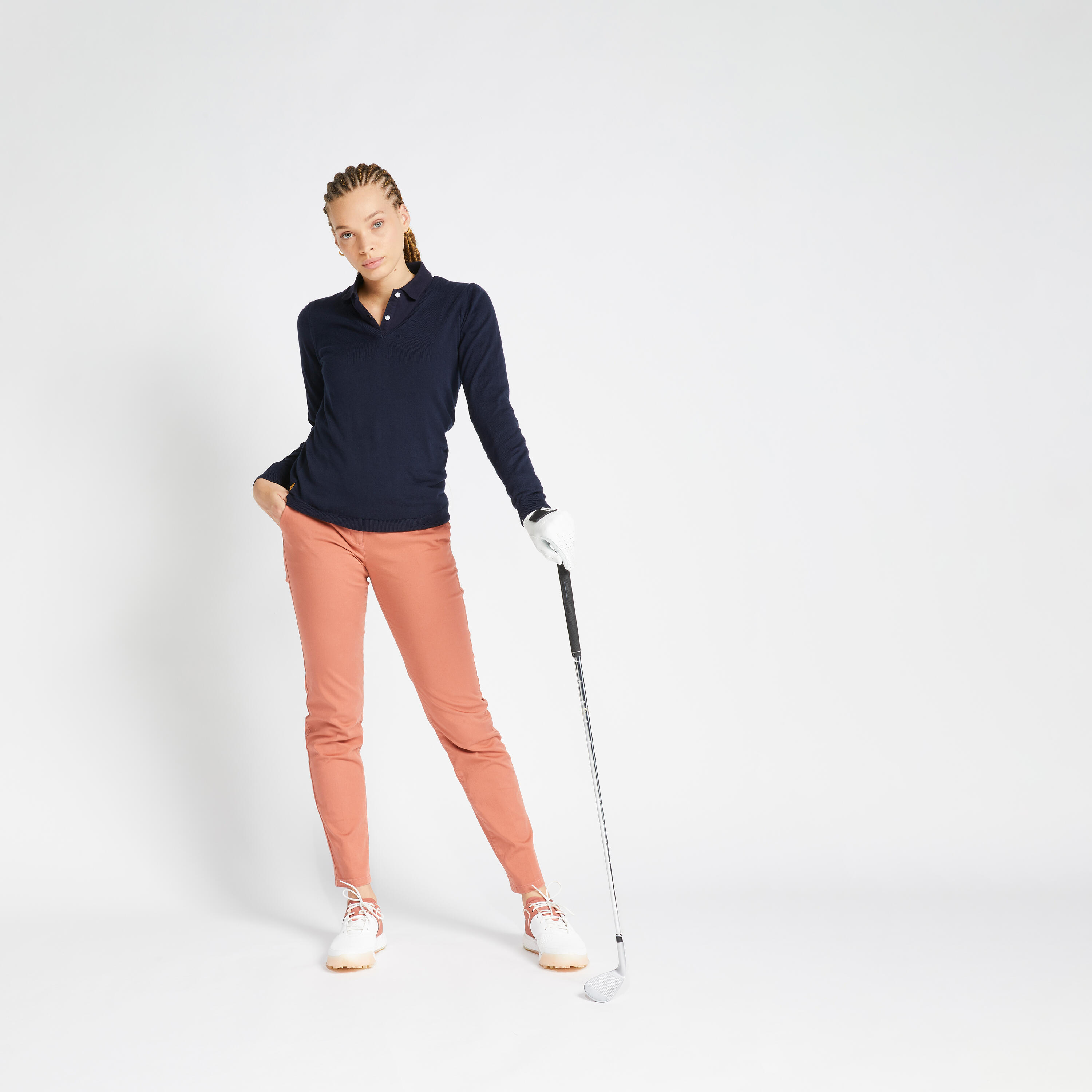 Jersey golf Mujer MW500 azul marino 2/3
