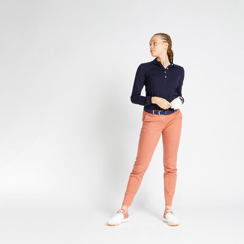 POLO GOLF MANCHES LONGUES FEMME - MW500 BLEU MARINE