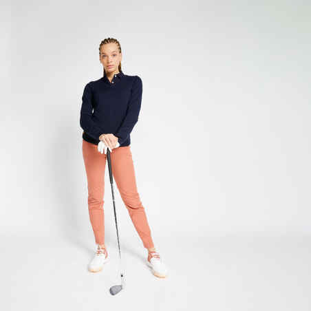 Golf Pullover V-Ausschnitt MW500 Damen marineblau