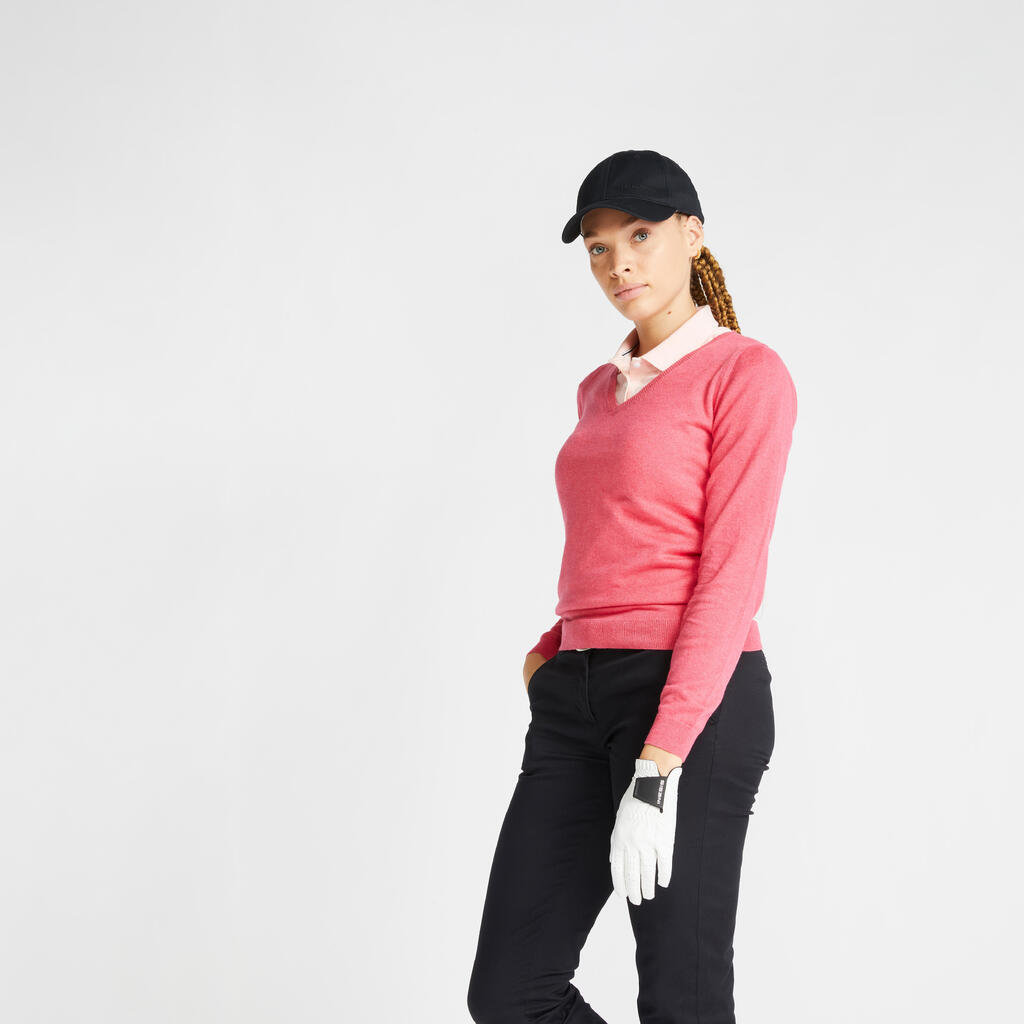 Women's Golf V-neck Pullover MW500 Heather Pink