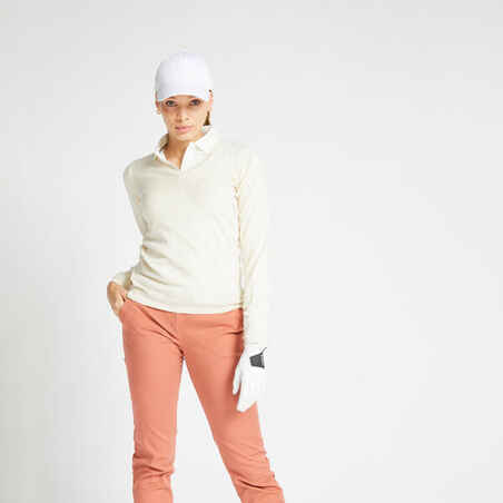 Women's golf V-neck pullover MW500 ecru