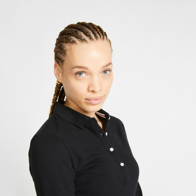 POLO GOLF MANCHES LONGUES FEMME - MW500 NOIR