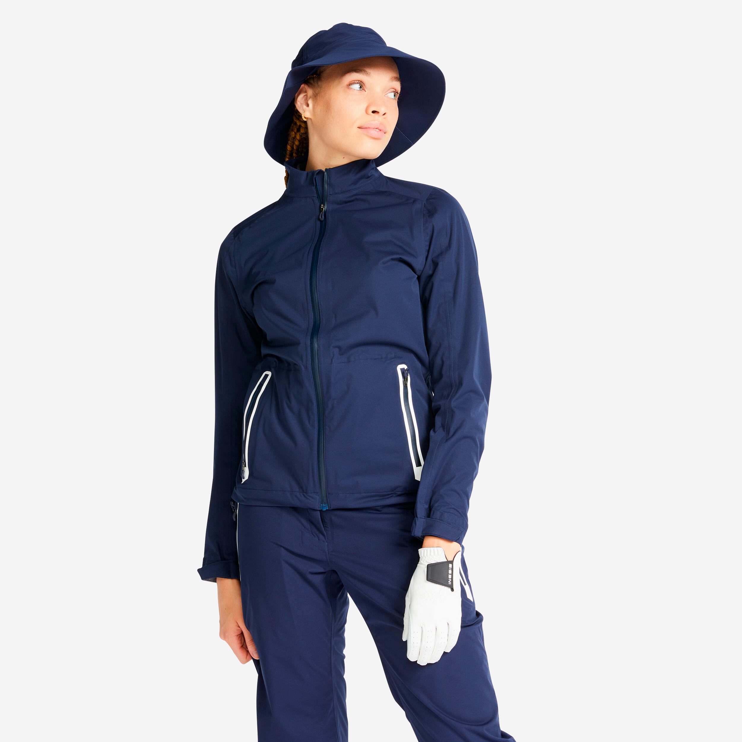 Chamarra de Golf RW500 Mujer Azul Marino Impermeable Lluvia