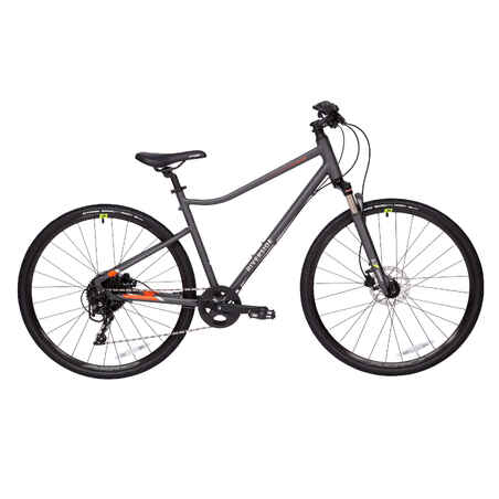 Bicicleta híbrida Riverside900 Gris Naranja 10 velocid freno disco  hidráulico - Decathlon