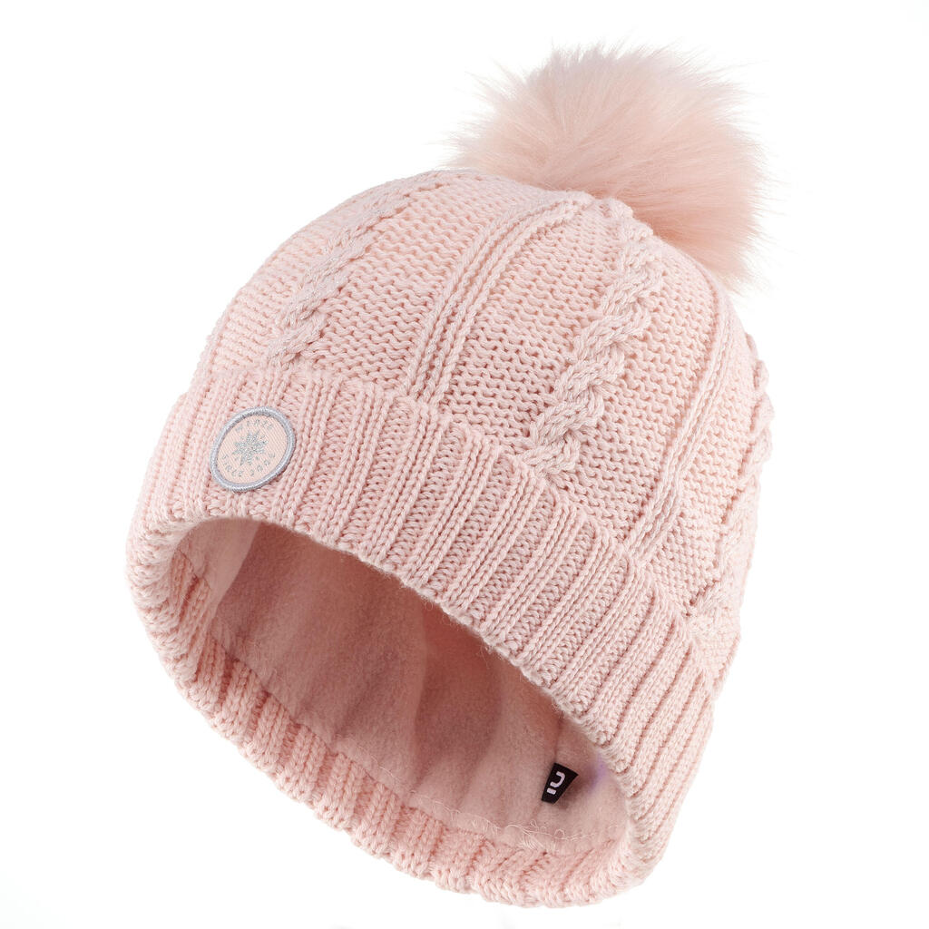 BONNET DE SKI FEMME TORSADES FUR LAINE ROSE