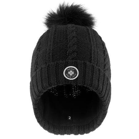 ШАПКА С КОСАМИ ЛЫЖНАЯ ШЕРСТЯНАЯ ЧЕРНАЯ FUR