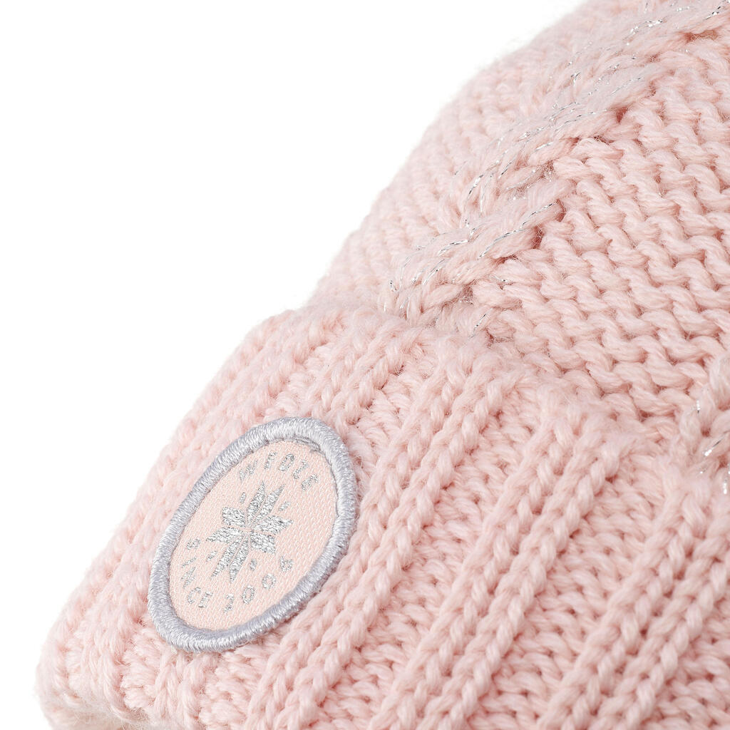 WOMEN’S CABLE-KNIT FUR WOOL SKI HAT BEIGE