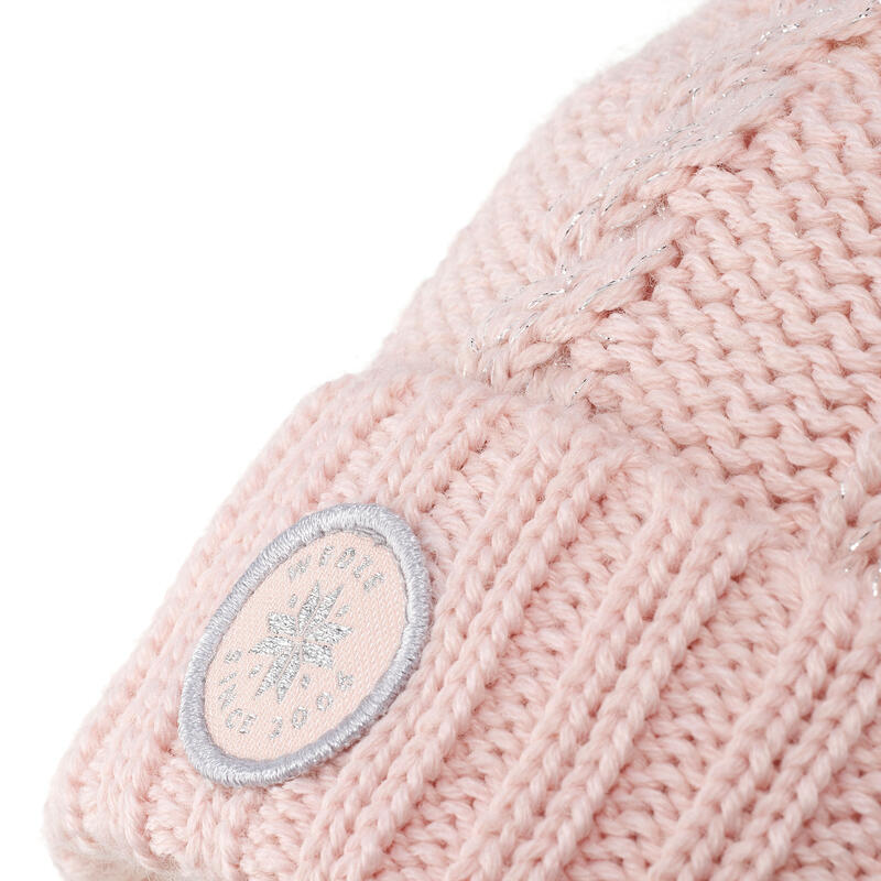 Kabelgebreide skimuts voor dames wol nepbont roze