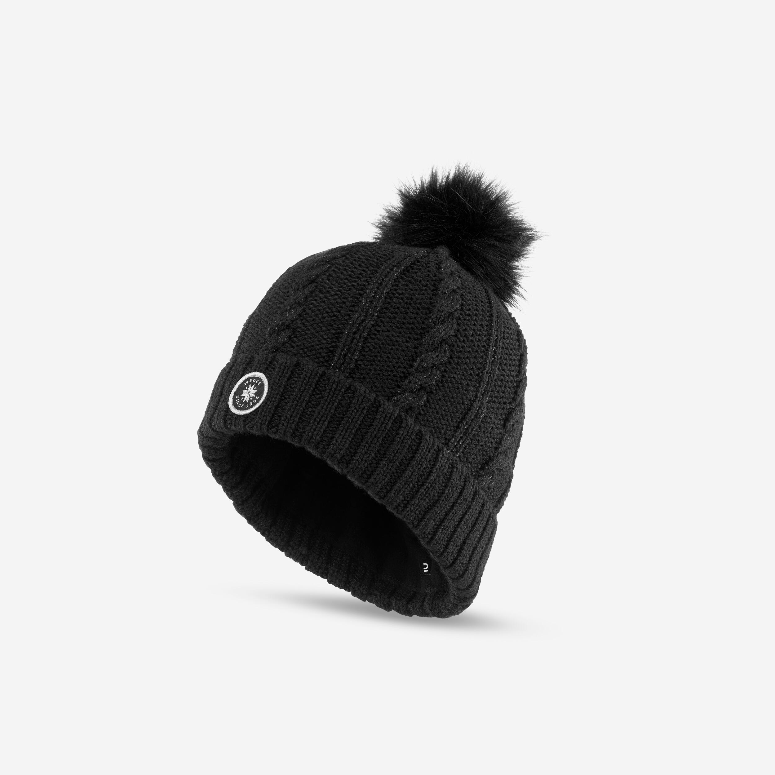 WOMEN'S FUR WOOL TWIST SKI CAP BLACK