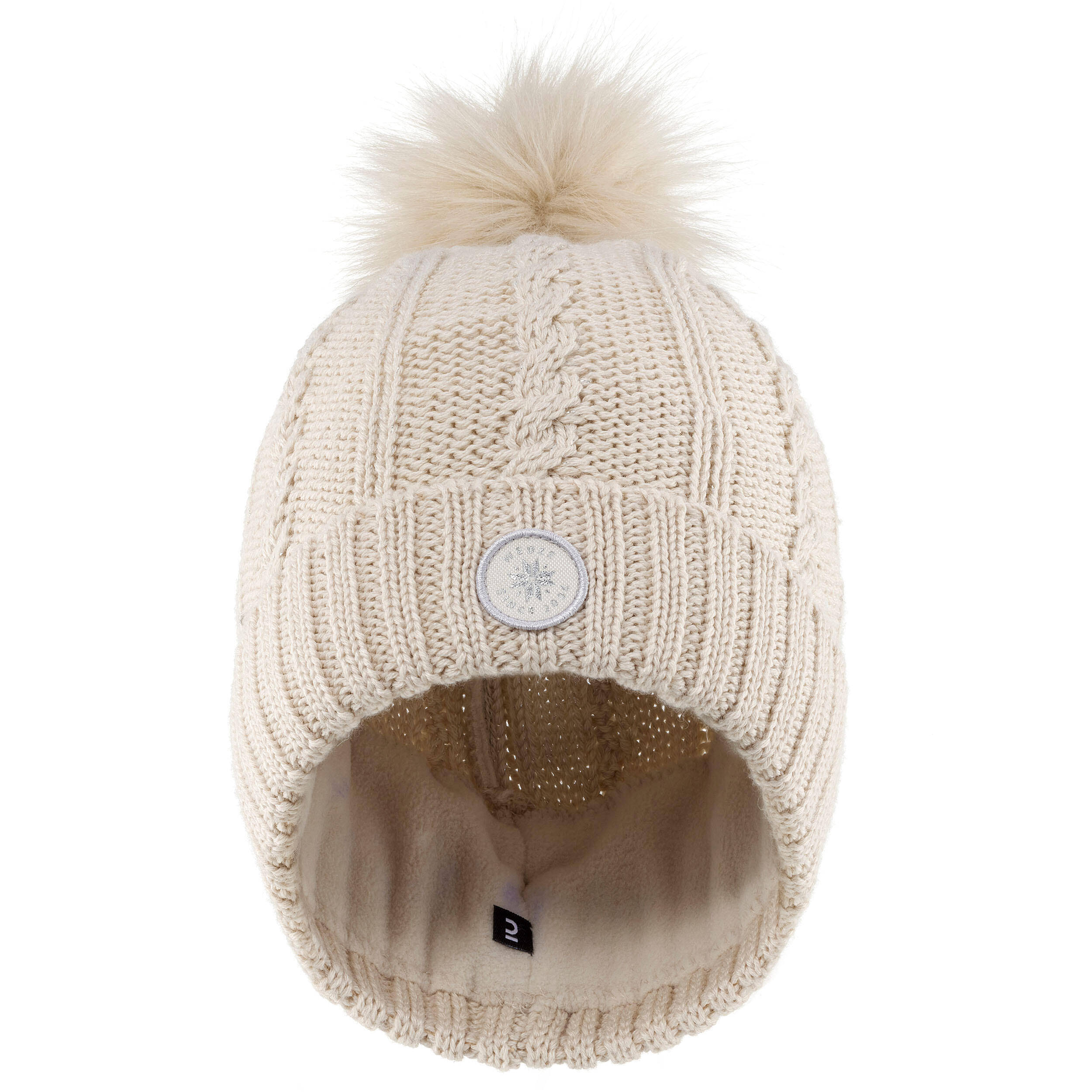 WOMEN’S CABLE-KNIT FUR WOOL SKI HAT BEIGE -  3