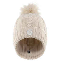 WOMEN’S CABLE-KNIT FUR WOOL SKI HAT BEIGE