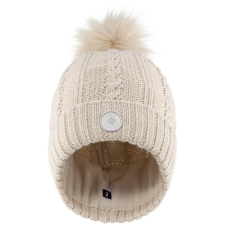 BONNET DE SKI FEMME TORSADES FUR LAINE BEIGE