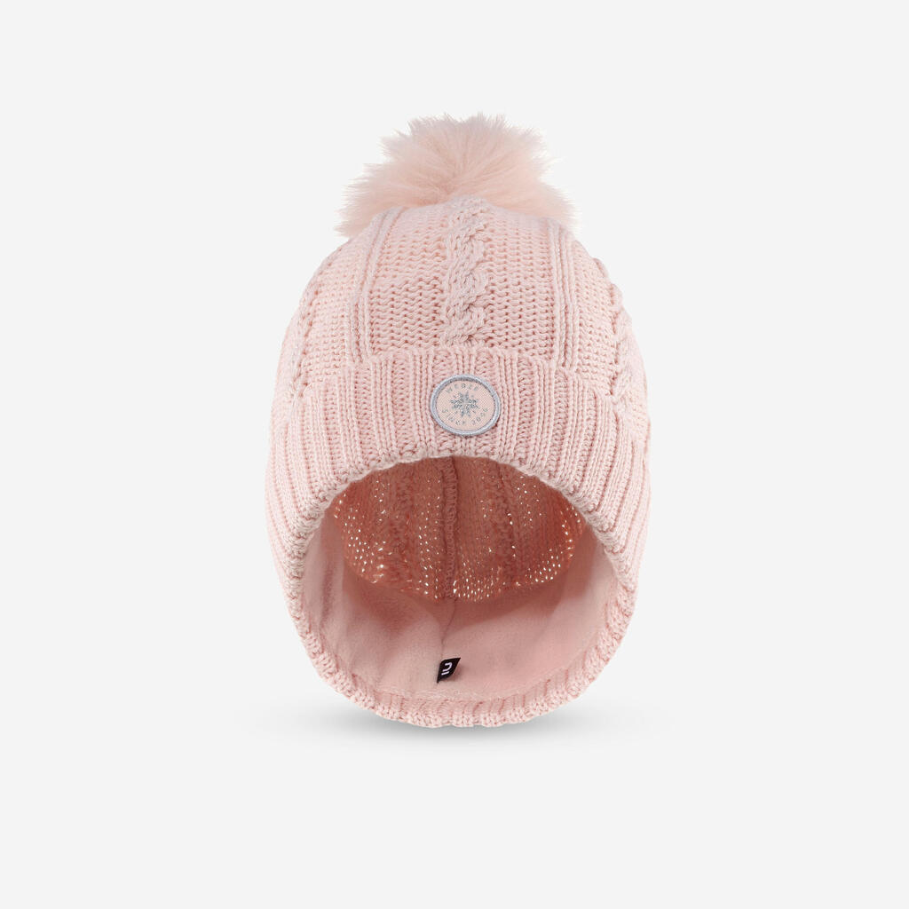 WOMEN’S CABLE-KNIT FUR WOOL SKI HAT BEIGE