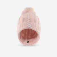 WOMEN’S CABLE-KNIT FUR WOOL SKI HAT PINK